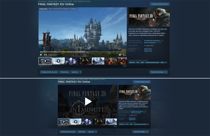 Porównanie strony Final Fantasy XVI Online na Steamie. Na górze wersja beta ze zmianami, na dole stara wersja. - Na Steam po cichu rozpoczęła się prawdziwa rewolucja. Tak wygląda pierwszy etap wielkiej przebudowy - wiadomość - 2025-08-15