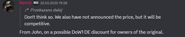 Źródło: Discord - Fani Dawn of War nie są zadowoleni z Definitive Edition. Obawiają się, że Relic zamknie upgrade w całości za opłatą - wiadomość - 2025-05-26