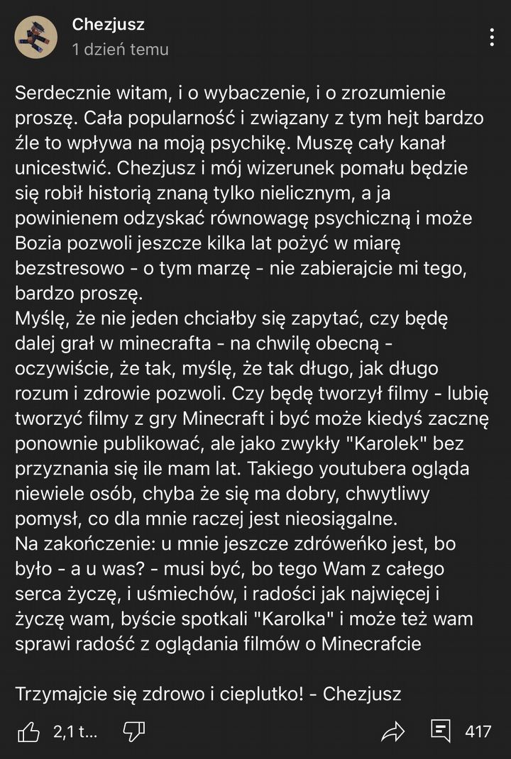 Polski 70-letni youtuber wraca do nagrywania Minecrafta - ilustracja #1