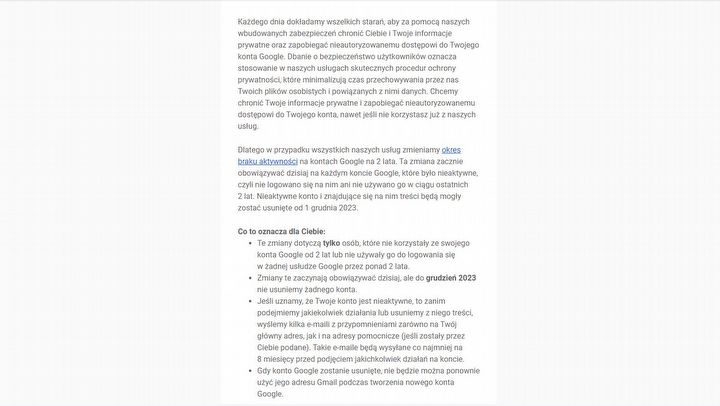 Google przypomina, że nieaktywne konta zostaną usunięte - ilustracja #1