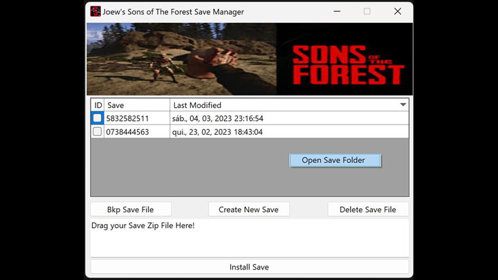 Sons of the Forest mod Joew's Save Manager v.1.0