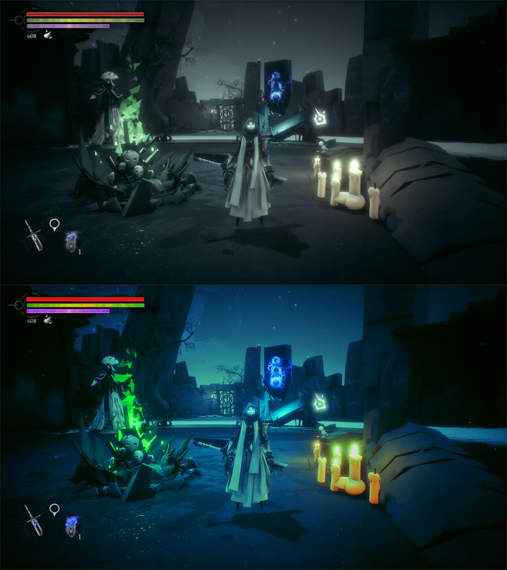 Vanilla game on top, modded version on the bottom. - 2019-07-22