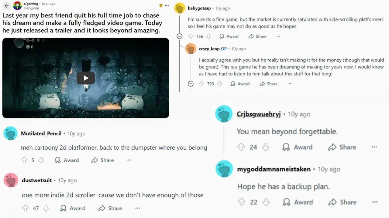 Comments on this 10-year-old Hollow Knight Reddit post have aged ...