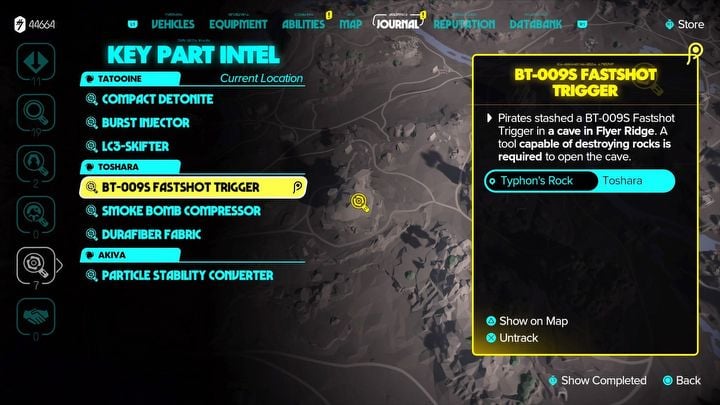 1 - Star Wars Outlaws: Where to find the BT-009S Fastshot Trigger in Typhon Rock? - Quests and data - Star Wars Outlaws Guide