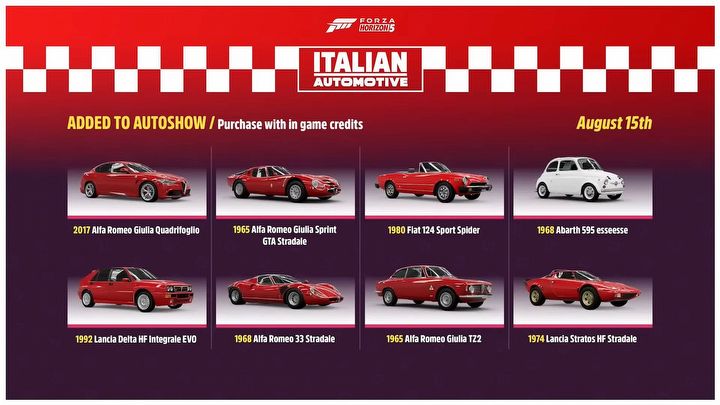 Forza Horizon 5 has 23 New Cars - Alfa Romeo and Lancia for Free, Ferrari and Lambo for Fee - picture #1