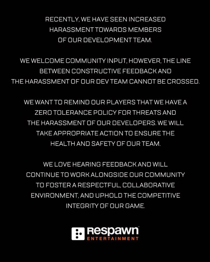 Zero Tolerance for Threats; Respawn Warns Players - picture #1
