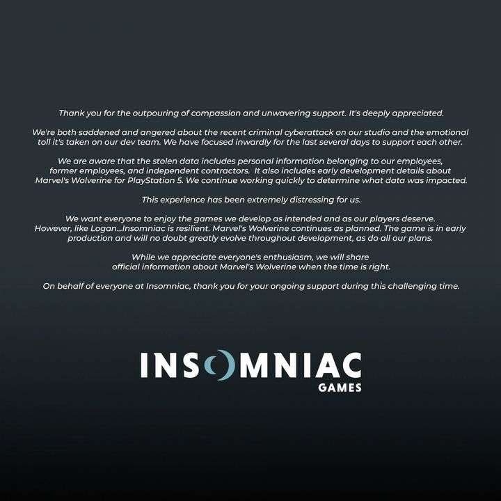 Insomniac Games Issued Statement About Data Theft: We are Both Saddened and Angered - picture #1