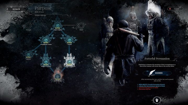 There's a long way from establishing neighborhood watch to conducting public executions, and Frostpunk leaves plenty of room to rationalize it. - Player morality, or moral dilemmas in games – Document – 2021-10-15