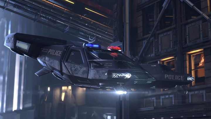 Police AV-4 on the 2013 trailer. In later materials, there were both classic wheelers, and some flying vehicles. - Cyberpunk 2077 Without Secrets - A Handy Guide to Night City - dokument - 2020-12-04