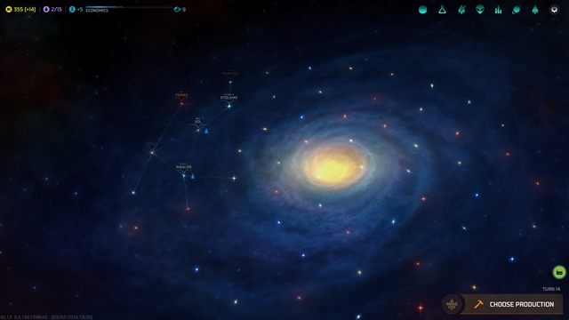 At the beginning of the game you can choose the type of the galaxy, its size and age. Here you can see a typical medium-sized, middle-aged spiral galaxy. - 2016-03-24