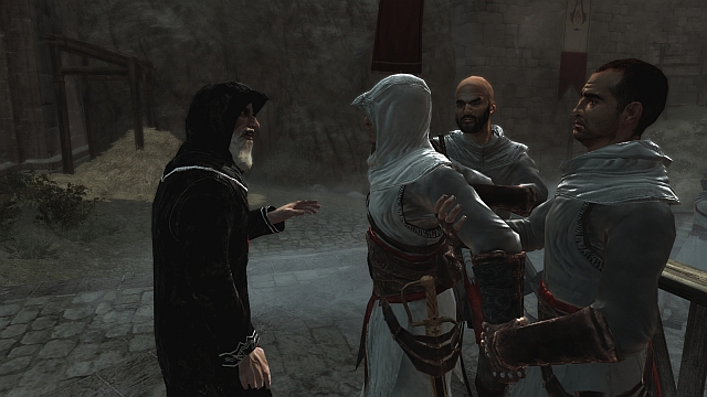 Al Mualim (Altair’s mentor) punishes his disciple for having broken the creed due to hubris. - 2016-01-18