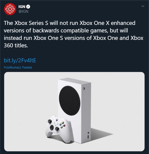 Xbox Series S will not support the games improved for Xbox One X from the previous generation, the games from Xbox One and Xbox 360, in turn will launch the version with Xbox One S – good luck explaining this to layman. | Source: https://twitter.com/IGN