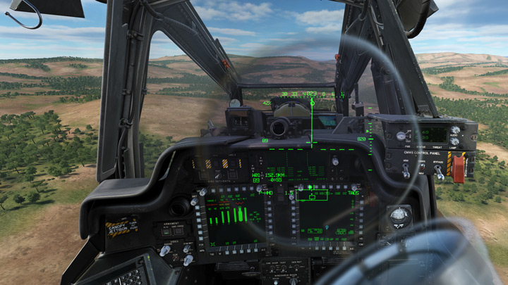 First thing you see in DCS: AH-64D Apache: fully three-dimensional cockpit, identical to the original. - DCS: AH-64D Apache - 25 years of Quality Evolution - dokument - 2022-03-25