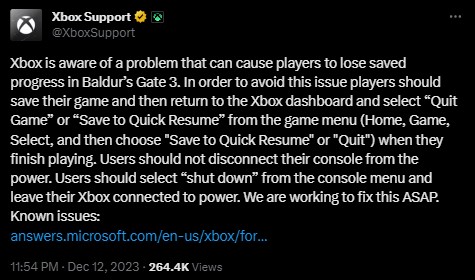 Игроки Baldur’s Gate 3 теряют прогресс на Xbox; Microsoft предлагает временное решение