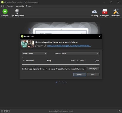 Program 4K Video Downloader pozwala na pobieranie filmów z TikToka. Źródło: 4K Video Downloader.