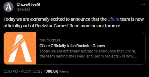 Rockstar Games Acquires Cfx.re, Creators of FiveM and RedM