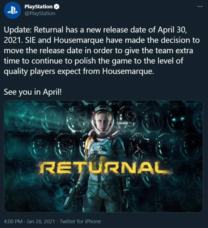 PS5 Exclusive Returnal Delayed - picture #1