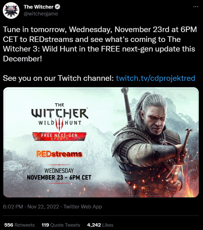 Next-gen The Witcher 3 Reveal Today