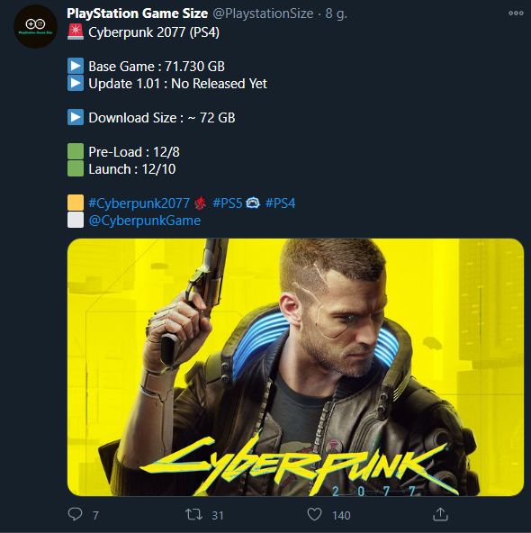 Cyberpunk 2077 Pre-load Date on PS4 Revealed; Unofficial Info on Size - picture #1