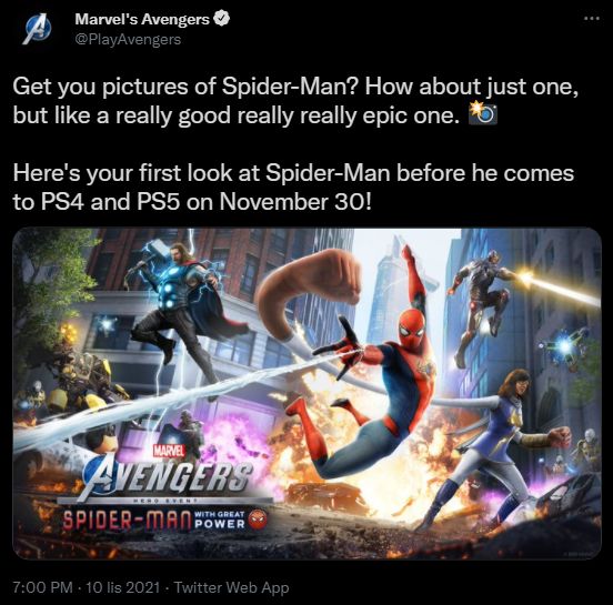 Spider-Man Coming to Marvels Avengers on PS4 and PS5 in Late November - picture #1
