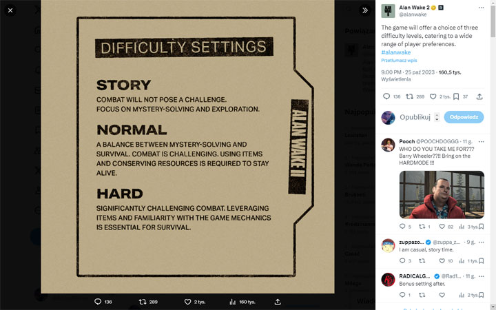 Alan Wake 2 Without New Game Plus at Launch, But With 3 Difficulty Levels - picture #1