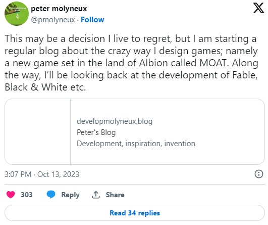 Peter Molyneux Announces New Game; Sets Up Frank Blog Without Comments - picture #1