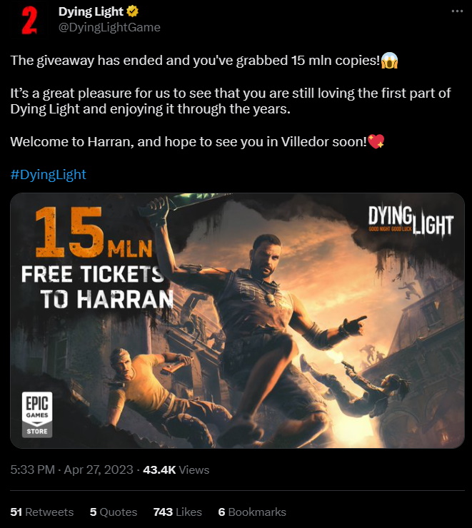 Millions of Gamers Claimed Free Dying Light; Techland is Shocked - picture #1