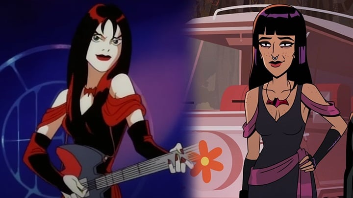 Thorn from Hex Girls on the left in Scooby-Doo! and the Witch's Ghost, and on the right in Velma | Scooby-Doo! and the Witch's Ghost, Jim Stenstrum, Warner Bros. Animation, 1999 / Velma, Charlie Grandy, Max, 2023