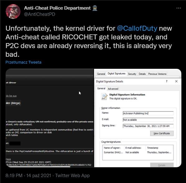 Ricochet Anti-Cheat Driver Leaked; Call of Duty Cheatmakers Already Analyzing - picture #1