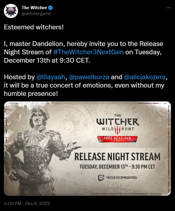 CDP Invites to Launch Stream of Next-gen The Witcher 3 - picture #1