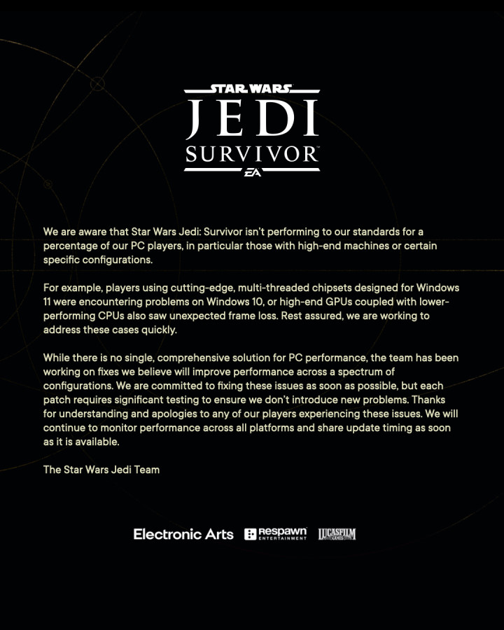 Star Wars Jedi: Survivor Devs Apologize for the PC Version - picture #1