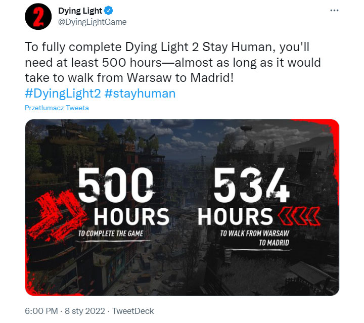 Dying Light 2 - Reaching 100% Completion Rate Will Take 500 Hours - picture #1