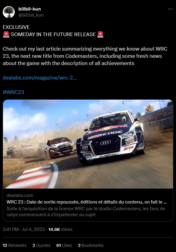 WRC 23 From Codemasters Mayve Been Delayed Internally - picture #1