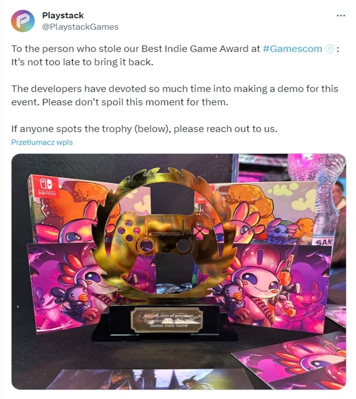 Its Not Too Late to Bring It Back: Brazen Thief Steals Indie Devs Gamescom Award - picture #1