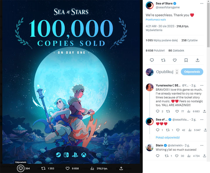 We Got Another Hit; RPG Sea of Stars With Average Rating of 9/10 [Update: Good Sales] - picture #1