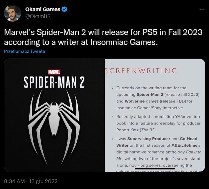 Approximate Release Date of Spider-Man 2 for PS5 Leaked by Dev - picture #1