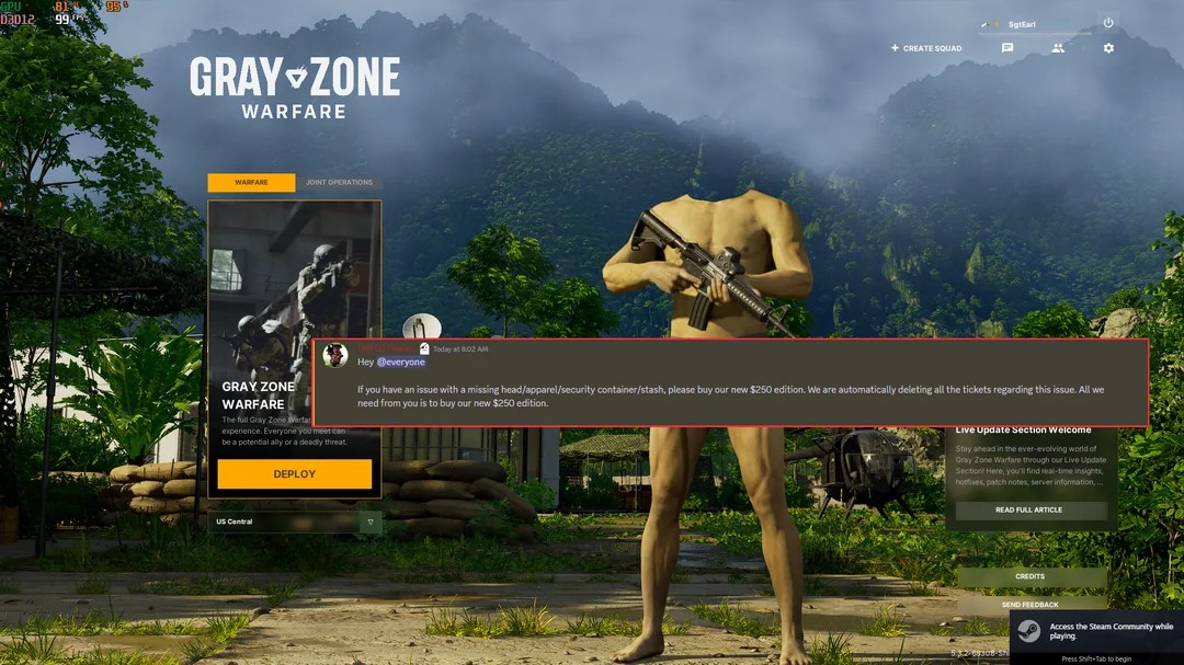 Źródło: Reddit u/Immi_Anxiety - W Grey Zone Warfare biegają postacie bez głowy, twórcy i tak widzą w tym okazję, żeby wbić szpilę EfT - wiadomość - 2024-05-02