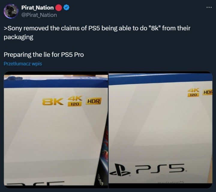 Ciekawe zjawisko, PS5 nagle straciło rozdzielczość 8K? | Źródło: Pirat_Nation, X - Ten znaczek jednak nie miał sensu. Sony usuwa ważne oznaczenie z opakowania PlayStation 5 - wiadomość - 2024-06-06
