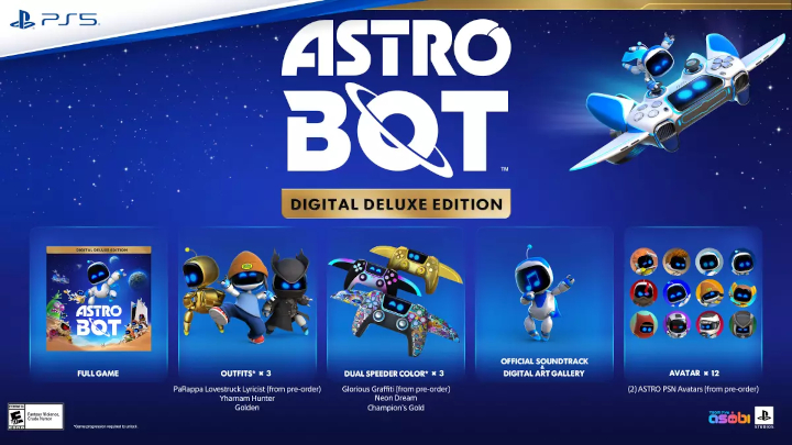 Oficjalna grafika prezentująca bonusy edycji Deluxe Astro Bota. Źródło: SIE. - Sony ostro zaszalało z ceną swojej nowej gry. Za Astro Bota na PS5 zapłacimy niemal tyle, co za tytuły AAA pokroju God of War: Ragnarok - wiadomość - 2024-06-07