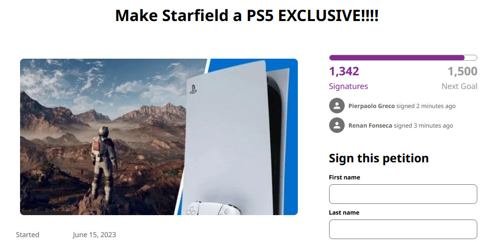 Petition Demanding Starfield Only on PS5 Got Surprisingly Many Signatures - picture #1