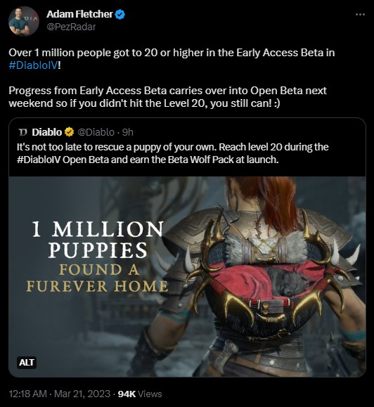 More Than Million Diablo 4 Players Got Beta Wolf Pack - picture #1