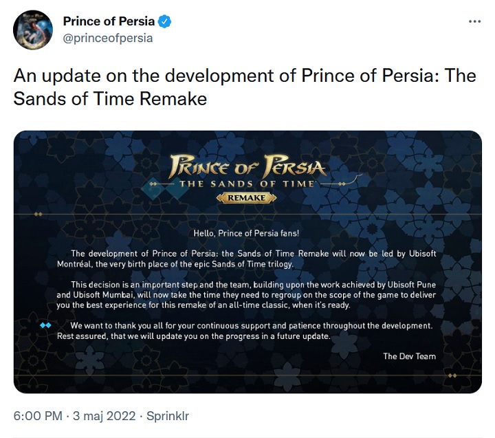 Prince of Persia: Sands of Time Remake Changes Developer - picture #1