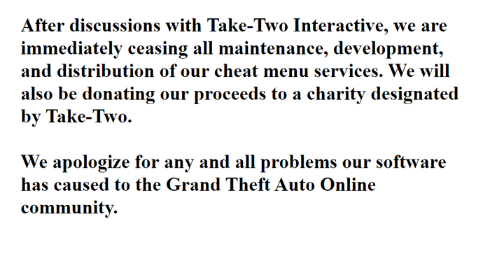 Take Two Shuts Down GTA Online Cheat Website, has Owners Donate to Charity - picture #1
