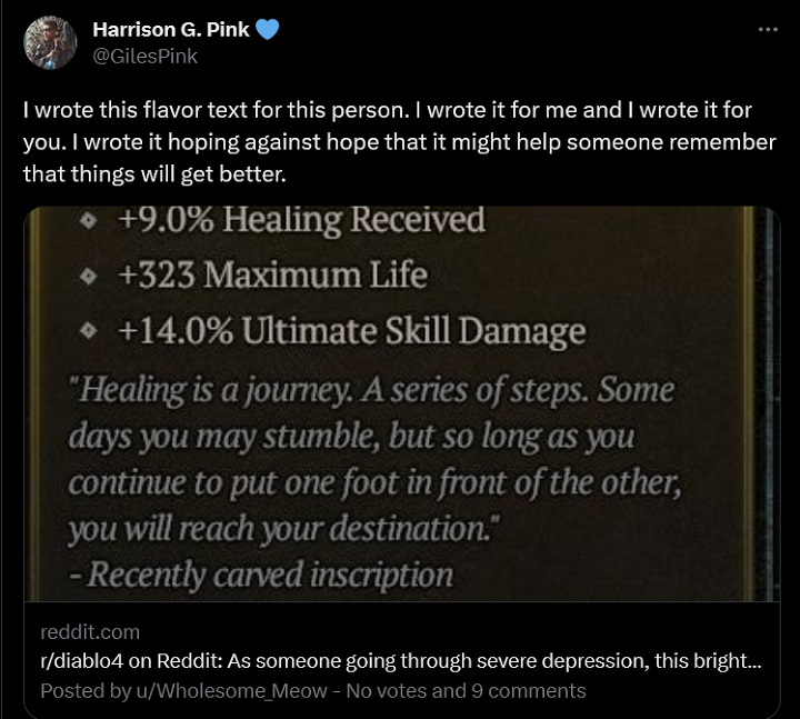 Diablo 4s Item Description Resonated with a Person Struggling with Depression; Blizzard Weighs In - picture #1