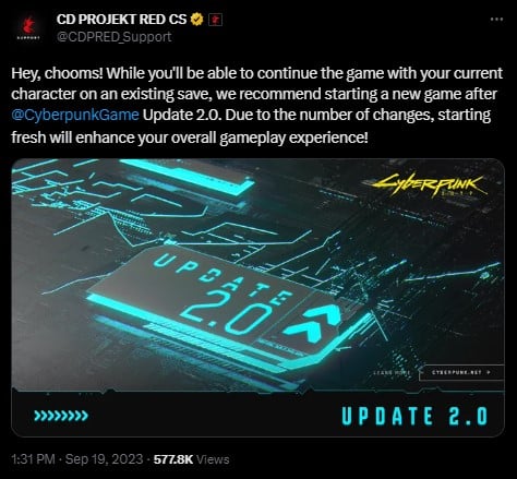CD Projekt Brings Another Advice Before Cyberpunk 2077 2.0 Launch [Update: Update 2.0 Launch Time] - picture #1
