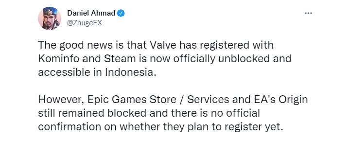 Indonesia Cuts Off Access to Steam, Epic Games Store and Other Online Stores [UPDATED] - picture #1