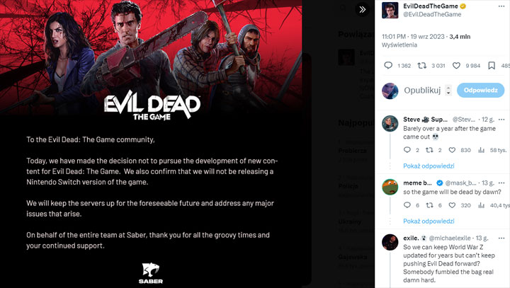 Evil Dead: The Game Support Ends; Switch Version Canceled - picture #1