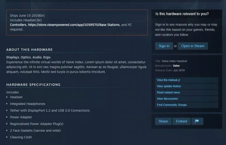 Valve Index Hardware Requirements and Release Date Leaked - picture #2