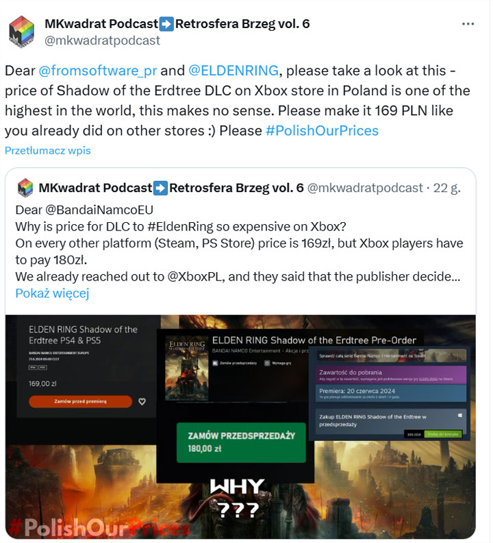 Źródło fot. X.com. - Polska cena Elden Ring Shadow of the Erdtree na Xboxie jest za wysoka? Pojawił się apel do wydawcy - wiadomość - 2024-06-20