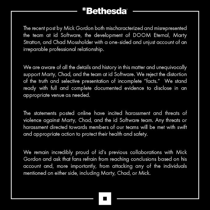 Bethesda Accuses Mick Gordon of Distorting Truth; Dooms Composer Doesnt Back Down - picture #1